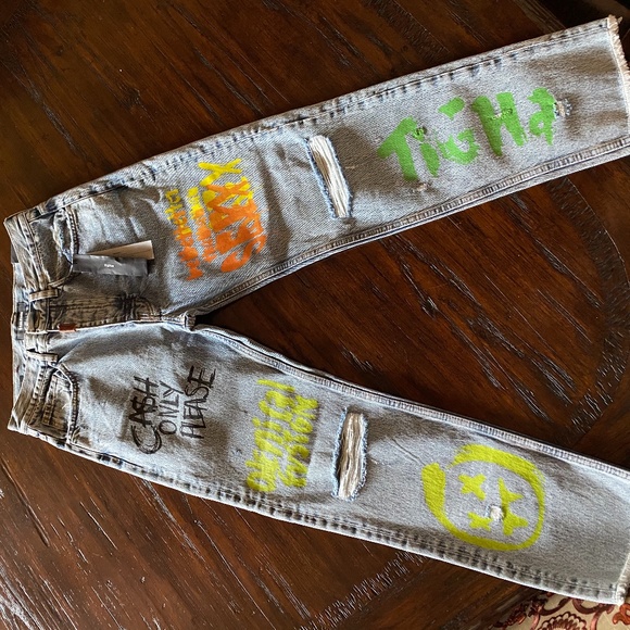 Tigha X Dim Mak Painted Denim Jeans - Picture 1 of 4